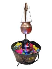 Water faountain shivling New, Metal Shivling Water Fountain for Home Decor – LED Light Indoor Tabletop Fountain for Positive Energy & Meditation(2677)