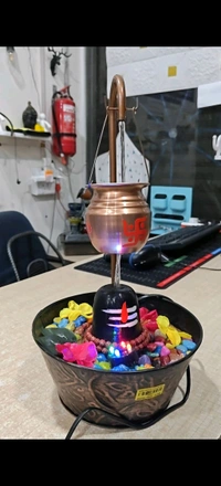 Water faountain shivling New, Metal Shivling Water Fountain for Home Decor – LED Light Indoor Tabletop Fountain for Positive Energy & Meditation(2677)