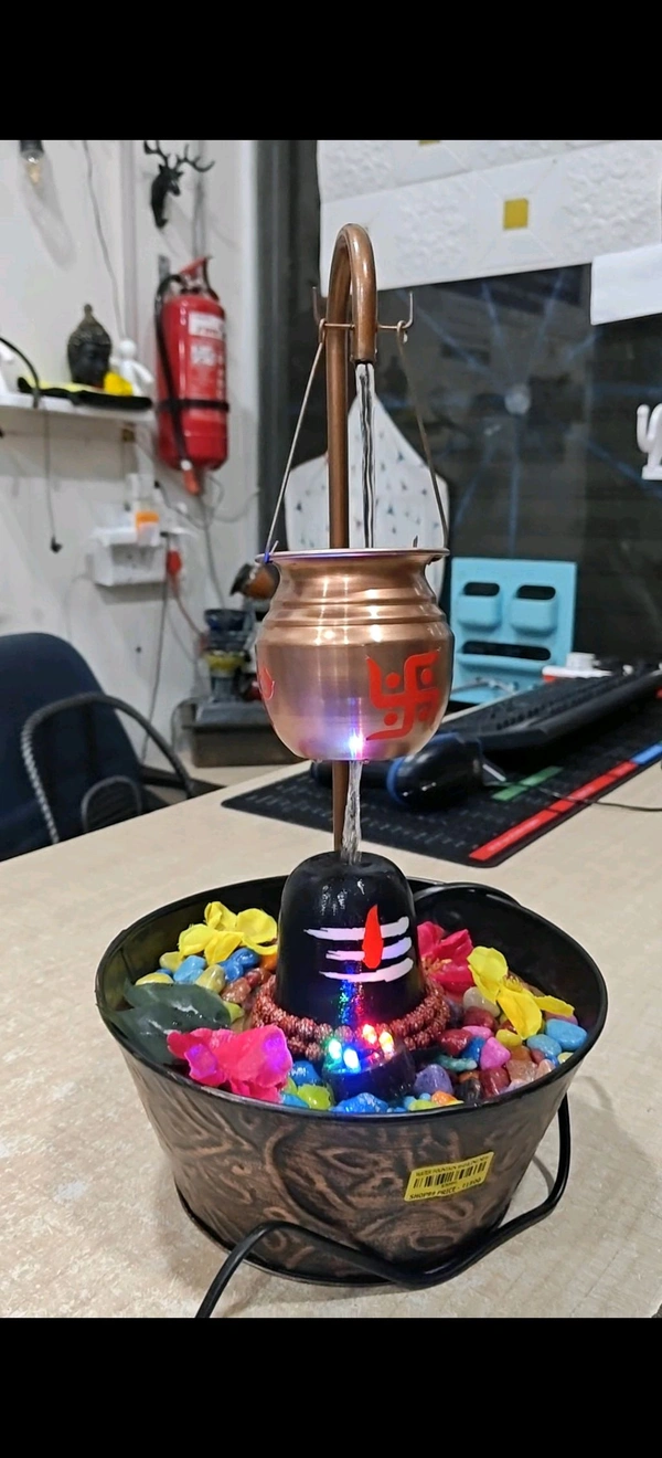 Water faountain shivling New, Metal Shivling Water Fountain for Home Decor – LED Light Indoor Tabletop Fountain for Positive Energy & Meditation(2677)