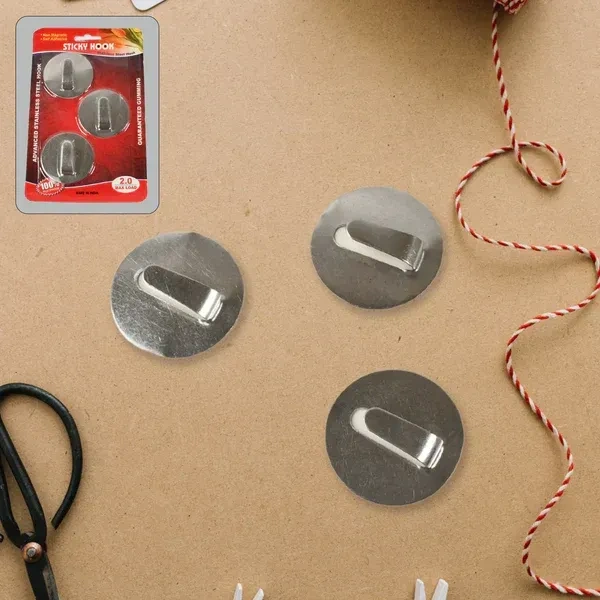 3PCS CIRCLE HOOKS, Self- Adhesive Hooks, Heavy Duty Wall Hooks Hangers Stainless Steel Waterproof Sticky Hooks for Hanging Robe Coat Towel Kitchen Bathroom    (2342)        