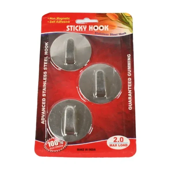 3PCS CIRCLE HOOKS, Self- Adhesive Hooks, Heavy Duty Wall Hooks Hangers Stainless Steel Waterproof Sticky Hooks for Hanging Robe Coat Towel Kitchen Bathroom    (2342)        