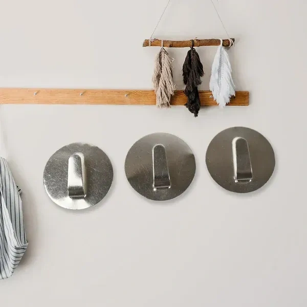 3PCS CIRCLE HOOKS, Self- Adhesive Hooks, Heavy Duty Wall Hooks Hangers Stainless Steel Waterproof Sticky Hooks for Hanging Robe Coat Towel Kitchen Bathroom    (2342)        