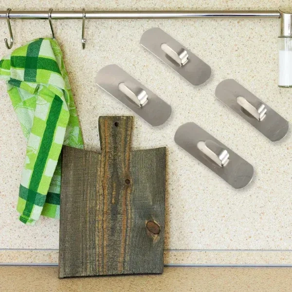 4PCS ADHESIVE HOOK, Self- Adhesive Hooks, Heavy Duty Wall Hooks Hangers Stainless Steel Waterproof Sticky Hooks   (2343)     - Pack of 4