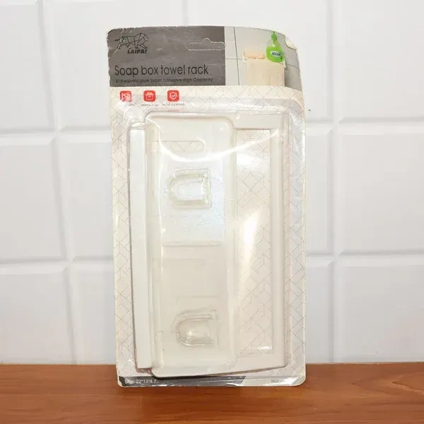 SOAP HOLDER, Self-Adhesive Soap Holder with Towel Bar – Punch-Free Wall-Mounted Bathroom Shelf | Fast-Drain, Strong Hold & Rust-Free Organizer(2691)