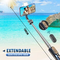 SELFIE WITH LIGHT RIS-L, Selfie Stick Tripod with LED Light | 100CM Extendable 3-in-1 Design, Rechargeable Light (2 Brightness Modes) & Bluetooth Remote for Makeup, Selfies & Photo Shoots(2727)