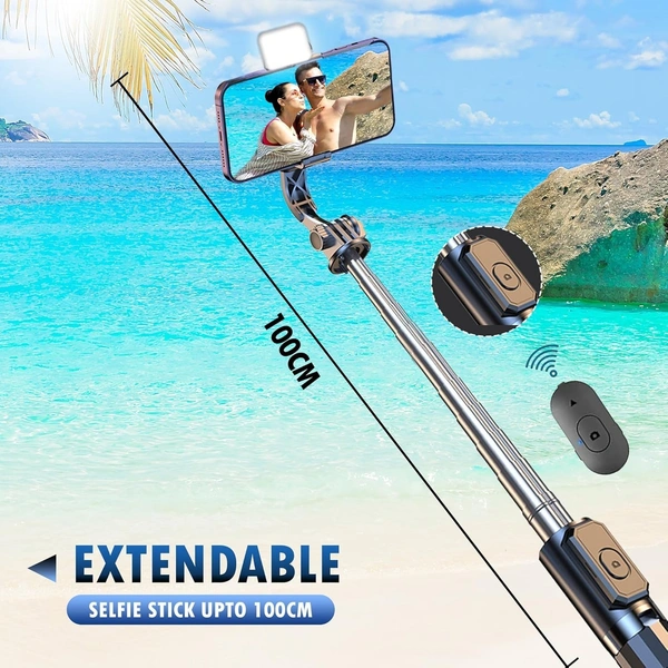 SELFIE WITH LIGHT RIS-L, Selfie Stick Tripod with LED Light | 100CM Extendable 3-in-1 Design, Rechargeable Light (2 Brightness Modes) & Bluetooth Remote for Makeup, Selfies & Photo Shoots(2727)