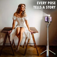 SELFIE WITH LIGHT RIS-L, Selfie Stick Tripod with LED Light | 100CM Extendable 3-in-1 Design, Rechargeable Light (2 Brightness Modes) & Bluetooth Remote for Makeup, Selfies & Photo Shoots(2727)