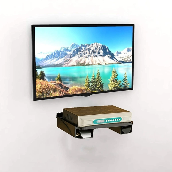 SETTOP BOX STAND, Set Top Box Stand for TV Wall Mount – Durable Black Plastic Shelf, Sturdy Setup Box Holder(142)