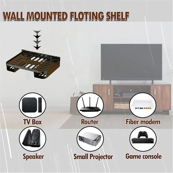 SETTOP BOX STAND, Set Top Box Stand for TV Wall Mount – Durable Black Plastic Shelf, Sturdy Setup Box Holder(142)