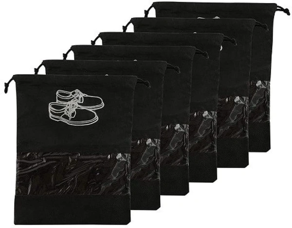 2PCS SHOE COVER BAG, Shoe Bag for Travel & Storage Travel Organizer for Women & Men Shoe String Bag Organizer Pouche Travel Shoe Cover for Travelling Travel Accessories-Shoe Pouch, Size 43x30 Cm - Black & Gray (2271)      - Pack of 2