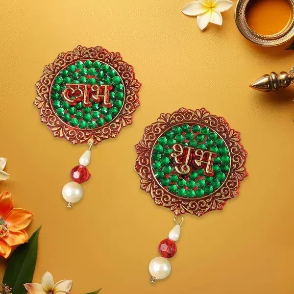 2PCS SHUBH LABH, Shubh Labh Beaded Door Hanging Set of 2 | Decorative Toran for Home, Festival & Pooja(2530)