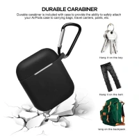 SILICON AIRPODS COVER, Silicone Shockproof Protection Wireless Headphones Carrying Box Cover with Metal Keychain(2107)