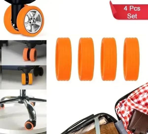 4PCS WHEEL COVER, Silicone Suitcase Wheel Covers – Noise Reduction & Protection (4 Pc Set)  (2217) - Orange, Pack of 4