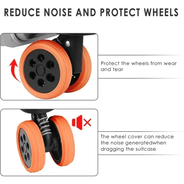 4PCS WHEEL COVER, Silicone Suitcase Wheel Covers – Noise Reduction & Protection (4 Pc Set)  (2217) - Orange, Pack of 4