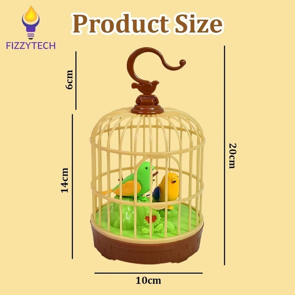 MUSIC PINJRA BIRD, Fizzytech Singing & Chirping Bird Toy in Cage | Touch-Sensor Musical Bird, Battery Operated Educational Toy for Kids | Cute Home Decor & Garden Decoration Gift(2708)