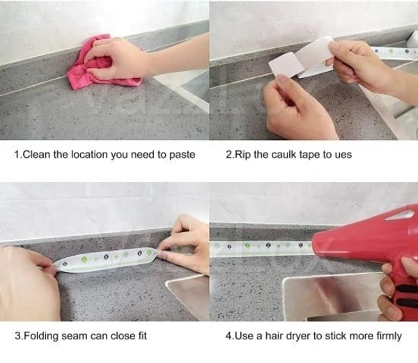 ADHESHIVE TAP ROLL 2M, Sink Adhesive Waterproof Tape for Kitchen, Bathroom & Home | Self-Adhesive Sealing Strip, Random color and design(961)