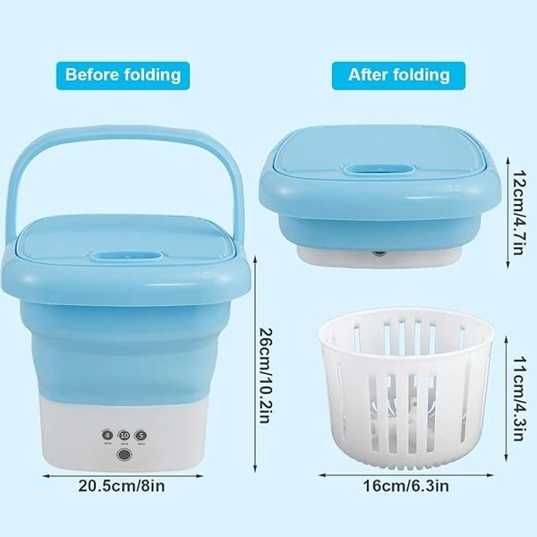 FALDABLE WASHING MACHINE, Foldable Washing Machine with Drain Pipe | Portable Mini Washer for Travel, Hostel & Small Spaces(1745)