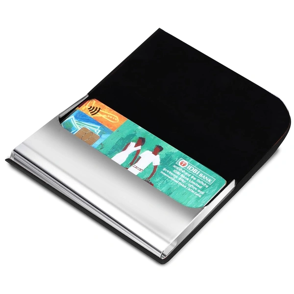 LEATHER CARD WALLET, Metal Card Holder for Men & Women | Pocket-Sized Credit, Debit & ID Card Case with Magnetic Closure(828)