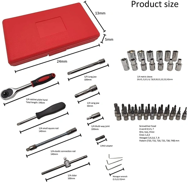 46PCS TOOL KIT, 46 in 1 Pcs Tool Kit & Screwdriver set and Socket Set Wrench Set Multi Purpose Combination Tool Case Precision Socket Set, Multicolour (2272)           - Pack of 46 Pcs