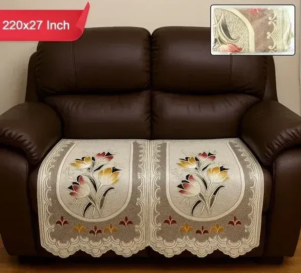 SOFA COVER 220*27 INCH, Floral Sofa Protector Runner (1 Pc, 220x27 Inch) – Elegant Floral Design Sofa Cover for Living Room | Anti-Slip, Washable, Soft Fabric Furniture Protector(2725)