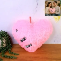 HEART SHAPE CUSHION,Heart-Shaped Plush Cushion – Random Color Soft Valentine Gift with "I Love You" Text (1 Pc)(2614)