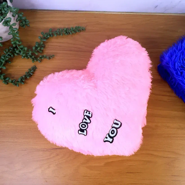 HEART SHAPE CUSHION,Heart-Shaped Plush Cushion – Random Color Soft Valentine Gift with "I Love You" Text (1 Pc)(2614)
