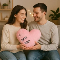 HEART SHAPE CUSHION,Heart-Shaped Plush Cushion – Random Color Soft Valentine Gift with "I Love You" Text (1 Pc)(2614)