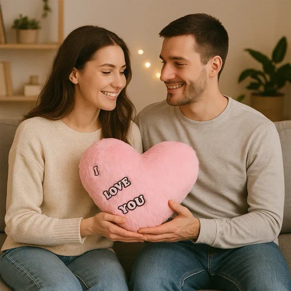HEART SHAPE CUSHION,Heart-Shaped Plush Cushion – Random Color Soft Valentine Gift with "I Love You" Text (1 Pc)(2614)