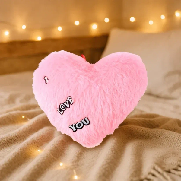 HEART SHAPE CUSHION,Heart-Shaped Plush Cushion – Random Color Soft Valentine Gift with "I Love You" Text (1 Pc)(2614)