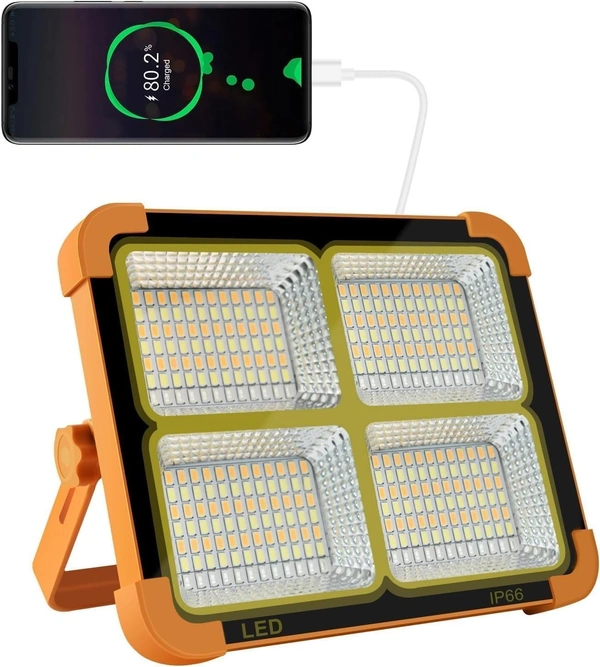 100W Solar LED Flood Light – Rechargeable Battery, Waterproof Outdoor Security Light for Farm, Garage, Camping(2627)