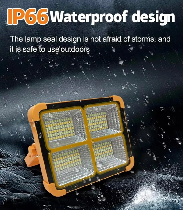 100W Solar LED Flood Light – Rechargeable Battery, Waterproof Outdoor Security Light for Farm, Garage, Camping(2627)