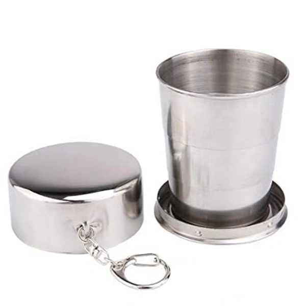 STEEL POCKET CUP, Steel Cup Folding Collapsible Portable Pocket Water Cup with Keychain 75ml(1804)