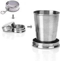 STEEL POCKET CUP, Steel Cup Folding Collapsible Portable Pocket Water Cup with Keychain 75ml(1804)
