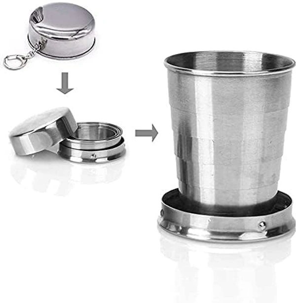 STEEL POCKET CUP, Steel Cup Folding Collapsible Portable Pocket Water Cup with Keychain 75ml(1804)