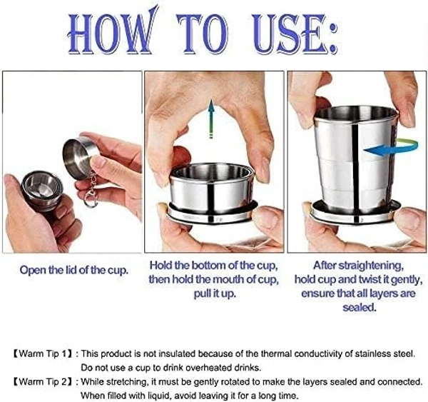 STEEL POCKET CUP, Steel Cup Folding Collapsible Portable Pocket Water Cup with Keychain 75ml(1804)