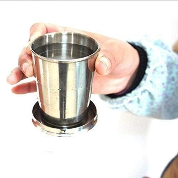 STEEL POCKET CUP, Steel Cup Folding Collapsible Portable Pocket Water Cup with Keychain 75ml(1804)