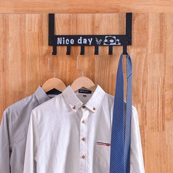 NICE DAY HANGER, Heavy-Duty Carbon Steel Door Hook Hanger Rack (6 Hook / White) (2196) - Black, Pack of 1