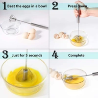 HAND PUSH ROTARY WISK - "Easy Egg Beater & Stainless Steel Mixer Tool" (1986)