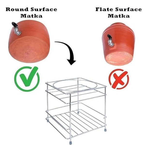 STEEL MATKA STAND, Stainless Steel Heavy-Duty Matka Stand with Bottom Tray | Rust-Resistant Pot Stand for Kitchen | Water Dispenser Stand & Multipurpose Storage Rack(2672)