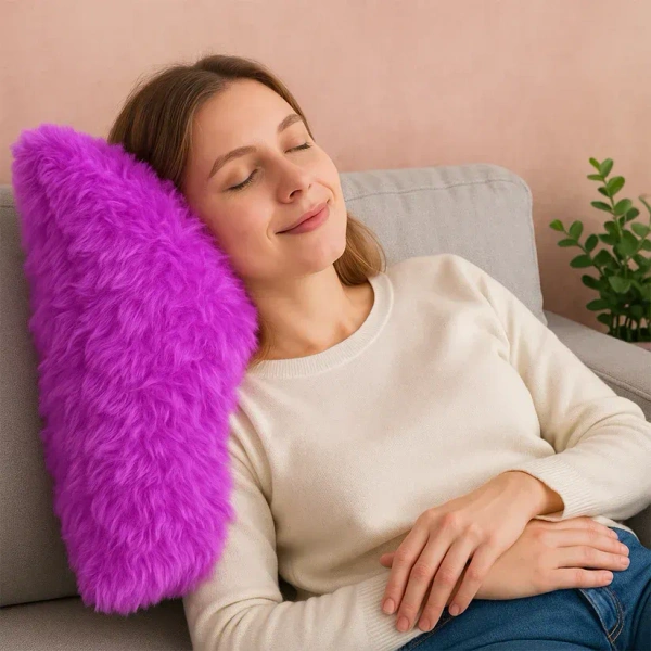 SQUARE FLUFFY PILLOW 34*34CM, Random Color Super Soft Fluffy Cushion Pillow – Cozy Decorative Throw Pillow (1 Pc)(2613)