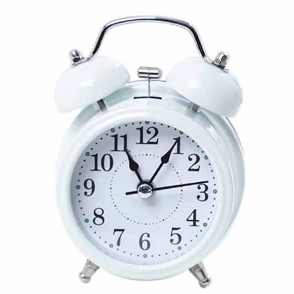 TWIN BELL WHITE CLOCK, Twin Bell White Alarm Clock | Bedside Table Clock with Soft Backlight, Low Noise & Loud Ringer(2553)