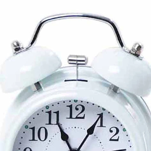 TWIN BELL WHITE CLOCK, Twin Bell White Alarm Clock | Bedside Table Clock with Soft Backlight, Low Noise & Loud Ringer(2553)