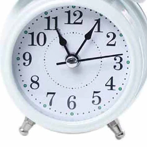 TWIN BELL WHITE CLOCK, Twin Bell White Alarm Clock | Bedside Table Clock with Soft Backlight, Low Noise & Loud Ringer(2553)