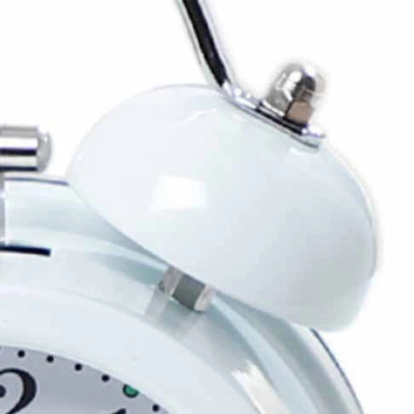 TWIN BELL WHITE CLOCK, Twin Bell White Alarm Clock | Bedside Table Clock with Soft Backlight, Low Noise & Loud Ringer(2553)