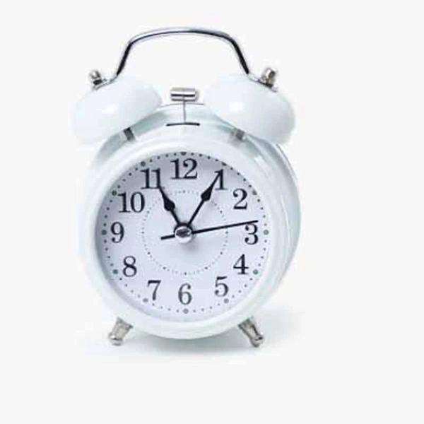 TWIN BELL WHITE CLOCK, Twin Bell White Alarm Clock | Bedside Table Clock with Soft Backlight, Low Noise & Loud Ringer(2553)
