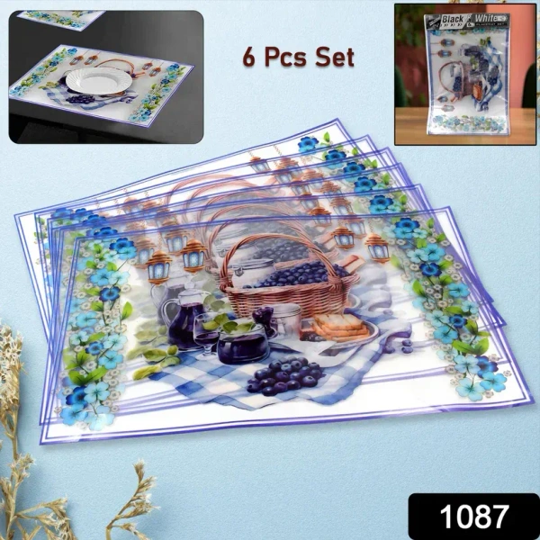6PCS TABLE PLACEMAT, Dining Table Mats PVC Vinyl Heat-Resistant Place mats Set of 6 (Multicolor)(2115)