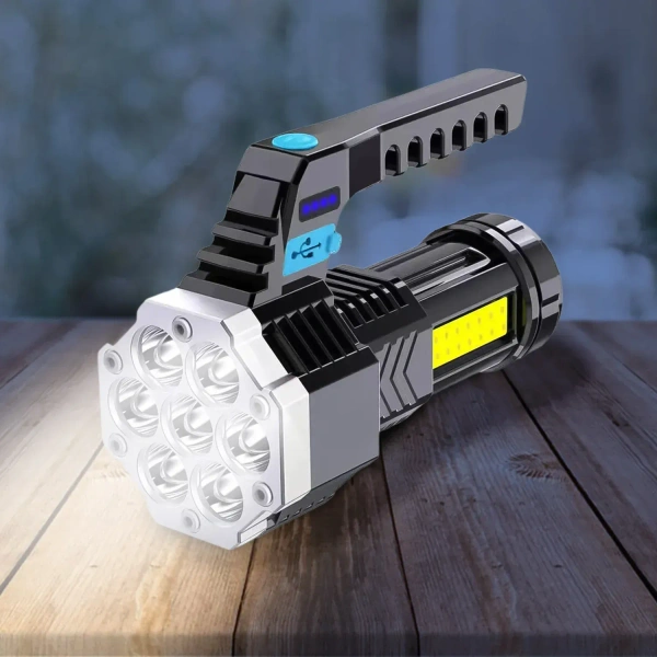 7LED FLASHLIGHT, Portable Flashlight / Torch COB 7LED Hand Light USB Rechargeable Light with Side Light (2337)  