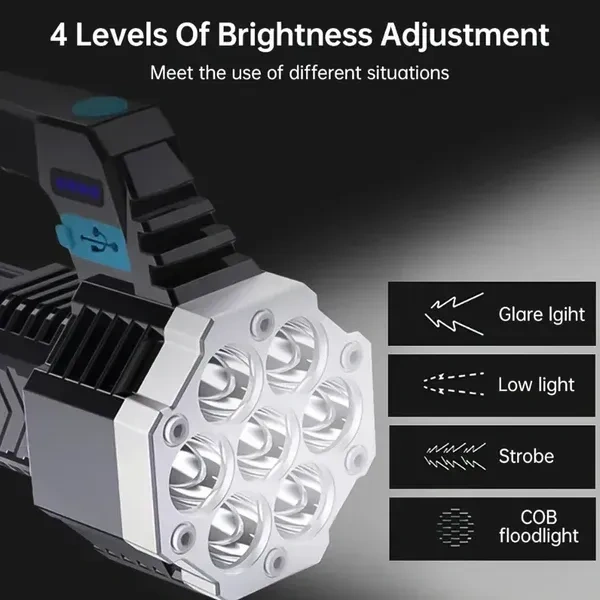 7LED FLASHLIGHT, Portable Flashlight / Torch COB 7LED Hand Light USB Rechargeable Light with Side Light (2337)  