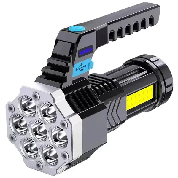 7LED FLASHLIGHT, Portable Flashlight / Torch COB 7LED Hand Light USB Rechargeable Light with Side Light (2337)  