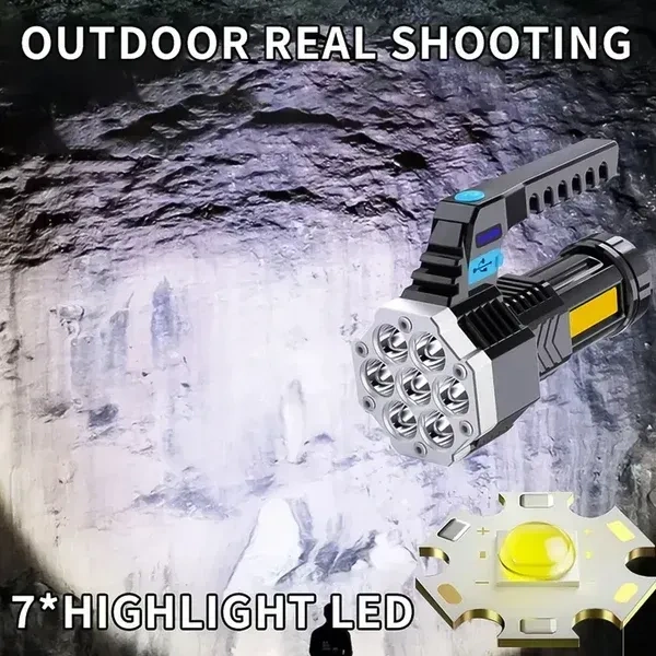 7LED FLASHLIGHT, Portable Flashlight / Torch COB 7LED Hand Light USB Rechargeable Light with Side Light (2337)  